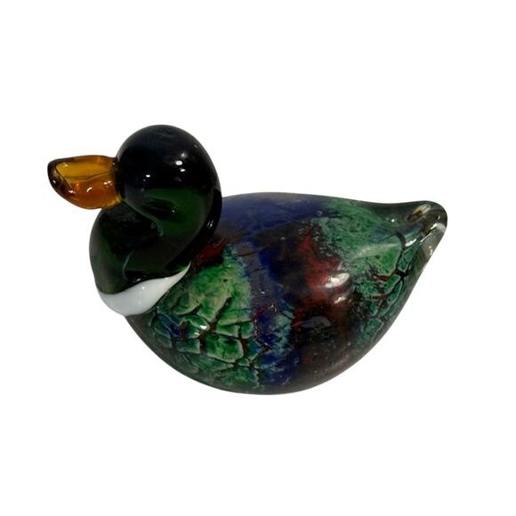 Glass Multicolor Green Blue Duck Paperweight Figurine 4" x 3" - Picture 4 of 7
